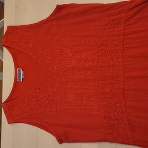 LIKE NEW Eucalyptus Red Emroidered Floral Midi Dress 100% Cotton